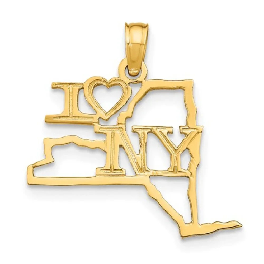 14k Yellow Gold Small Travel I HEART NY New York Map Necklace Charm Pendant 🍎